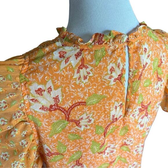 Women Mason D Amelie Floral Print Smocked Top Flutter Sleeve Blouse  - Sz L - Picture 3 of 3